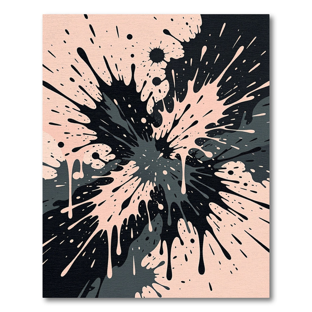 Black and Peach Modern Ink Splatter Rug