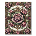 Ornate Pink Roses Floral Frame Rug