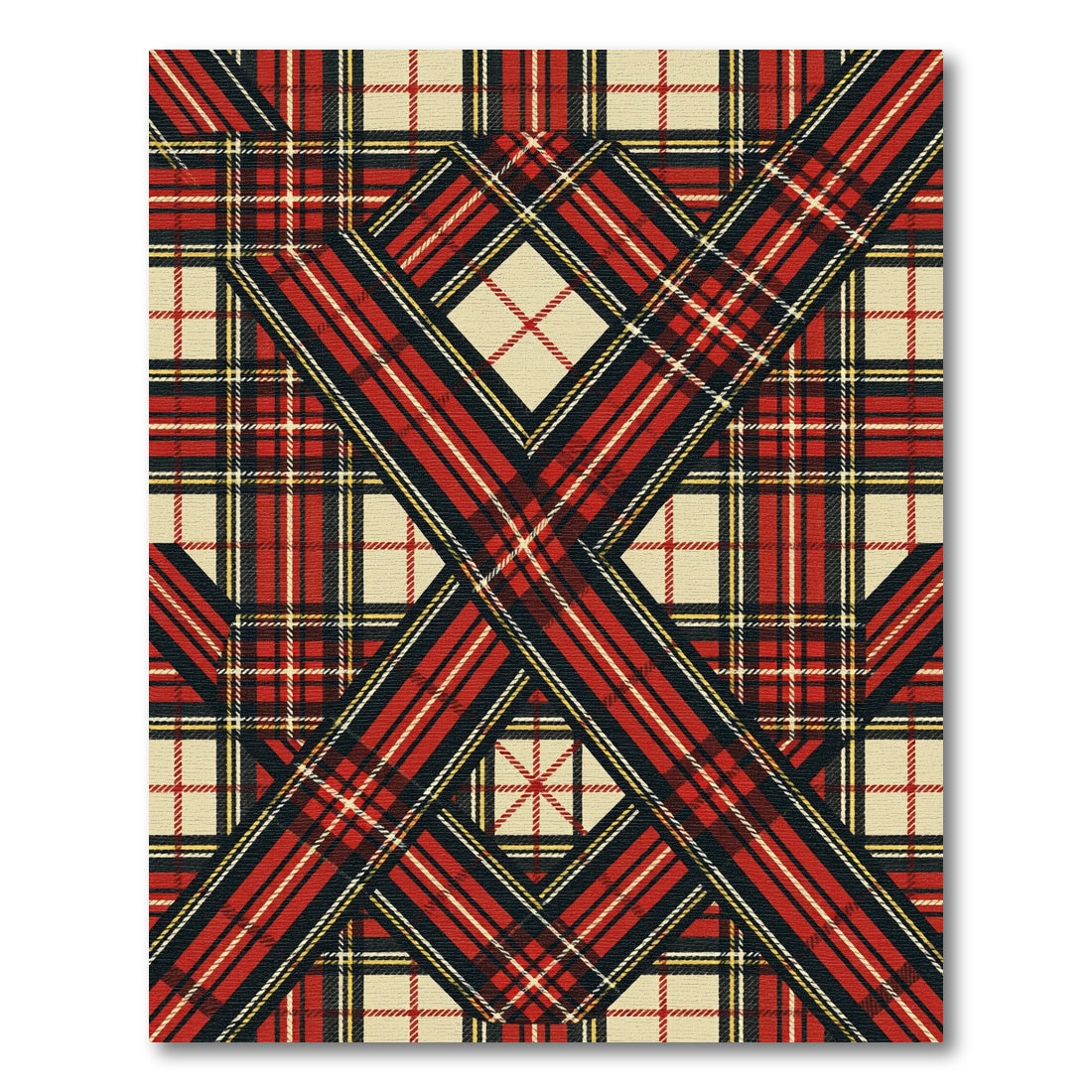 Red Tan Black Plaid Interwoven Lines Rug