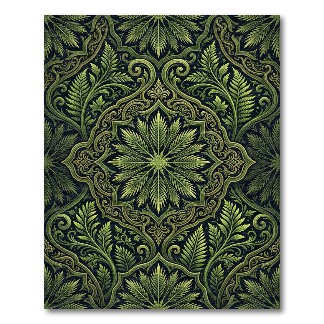 Green Fern Medallion Ornate Rug