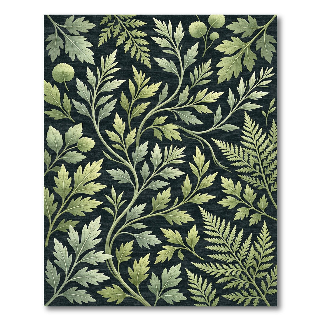Lush Green Botanical Fern Foliage Rug