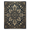 Elegant Gold Damask Scroll Black Tapestry Rug