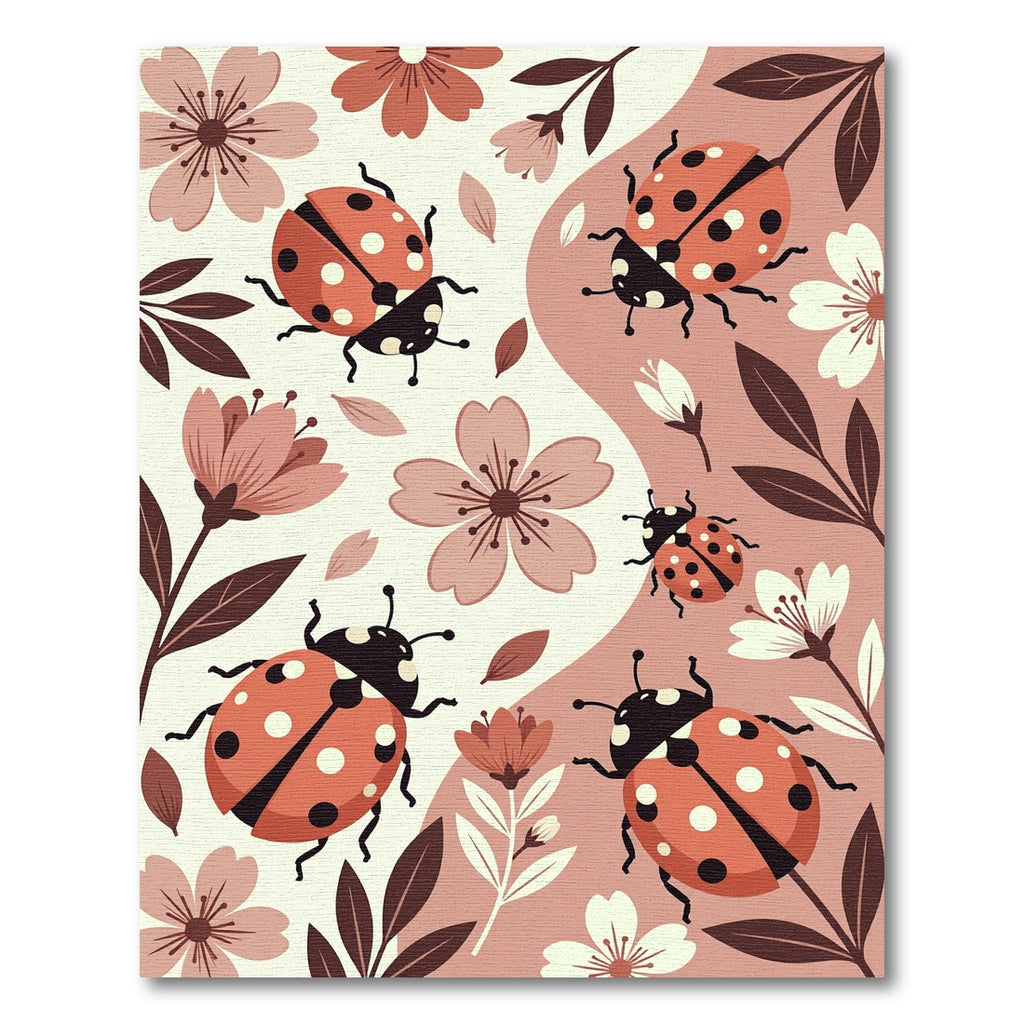 Whimsical Ladybug Floral Earthy Tone Rug