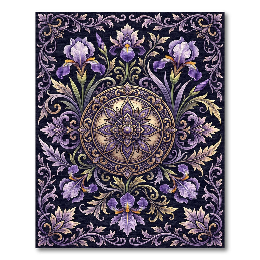 Elegant Purple Iris Floral Medallion Rug