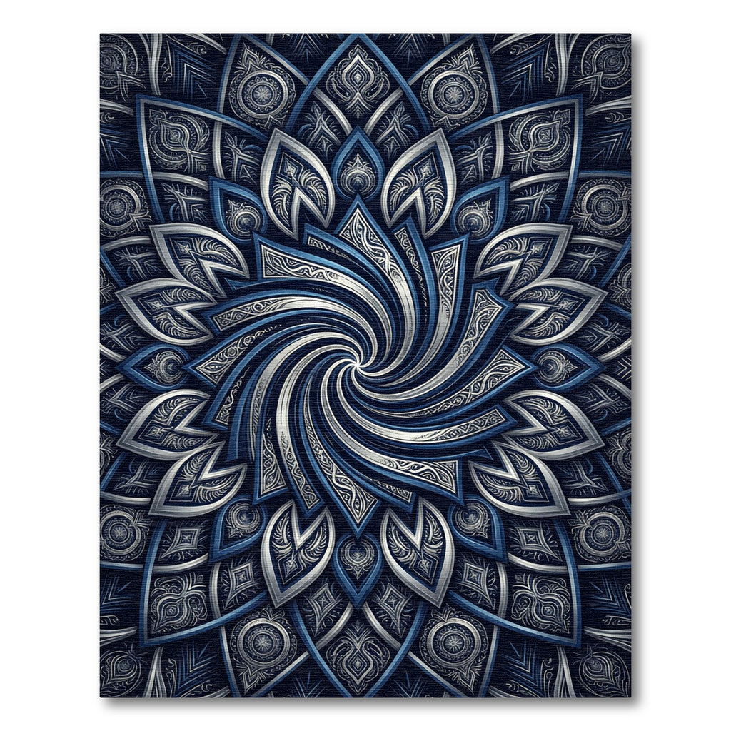 Midnight Blue Silver Floral Swirl Rug