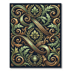 Ornate Green Gold Foliage Scroll Rug