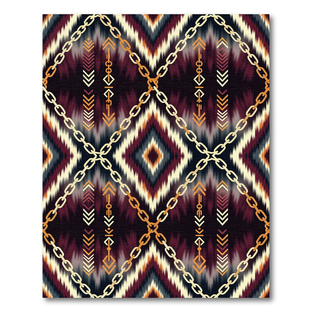 Chic Maroon Geometric Chain Link Tapestry Rug