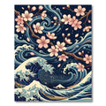 Japanese Cherry Blossom Great Wave Art Rug