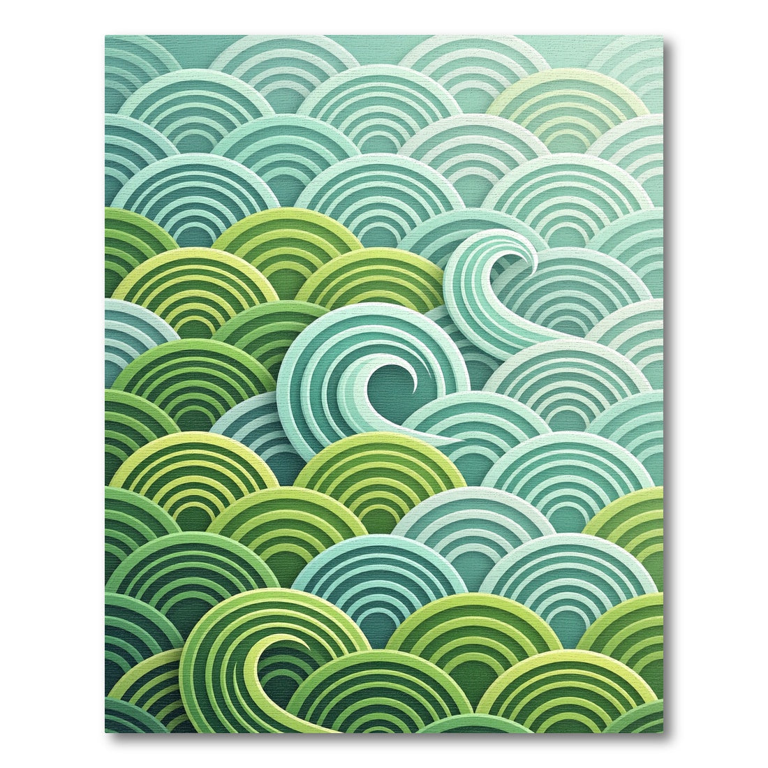 Green Aqua Layered Wave Composition Rug
