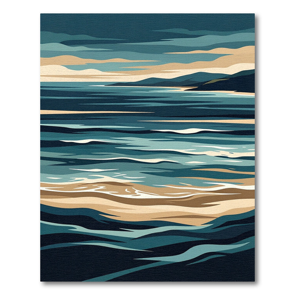 Earthy Blue Abstract Coastal Wave Rug
