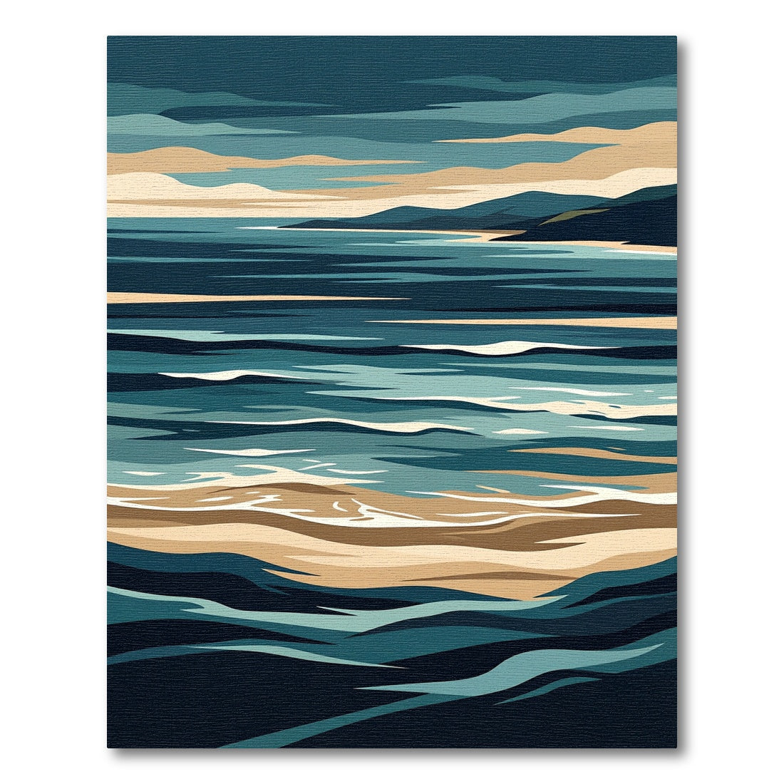 Earthy Blue Abstract Coastal Wave Rug