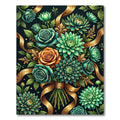 Teal Rose and Green Chrysanthemum Bouquet Rug