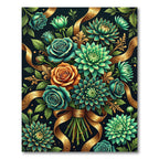 Teal Rose and Green Chrysanthemum Bouquet Rug