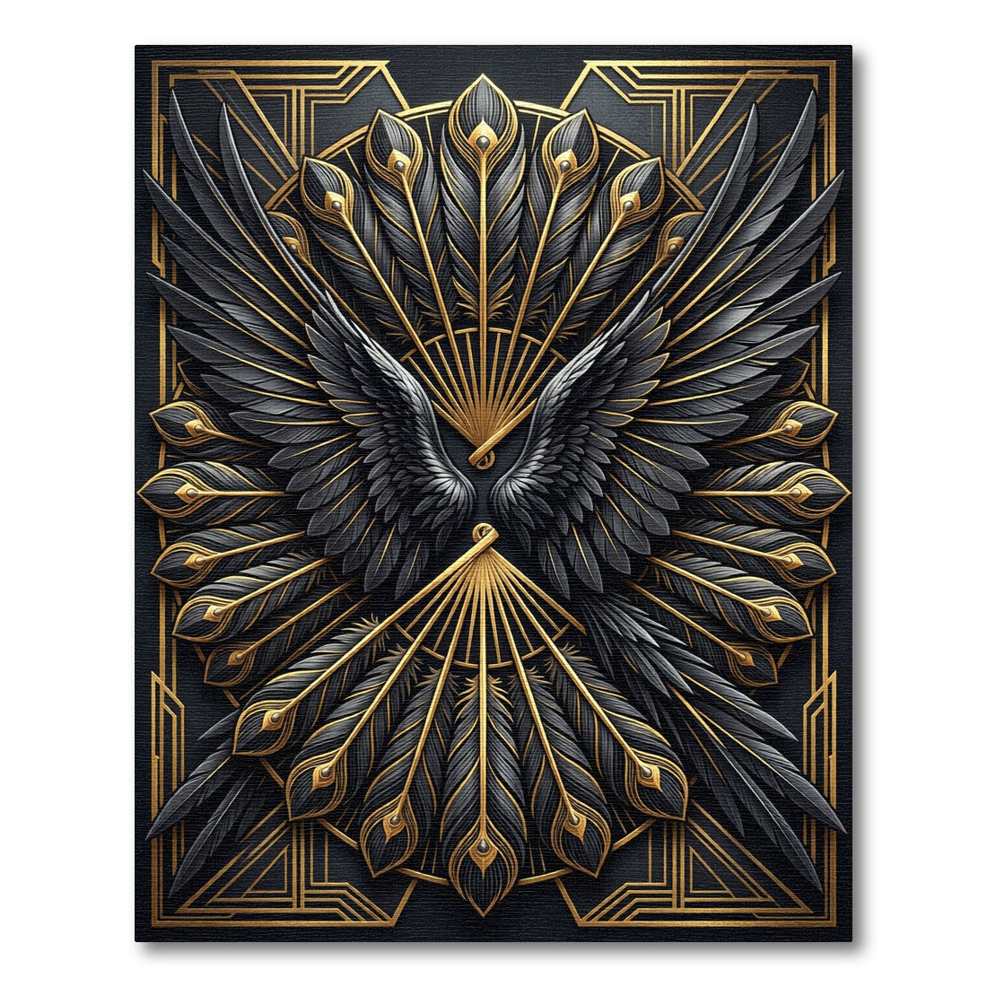 Art Deco Golden Peacock Feather Crest Rug