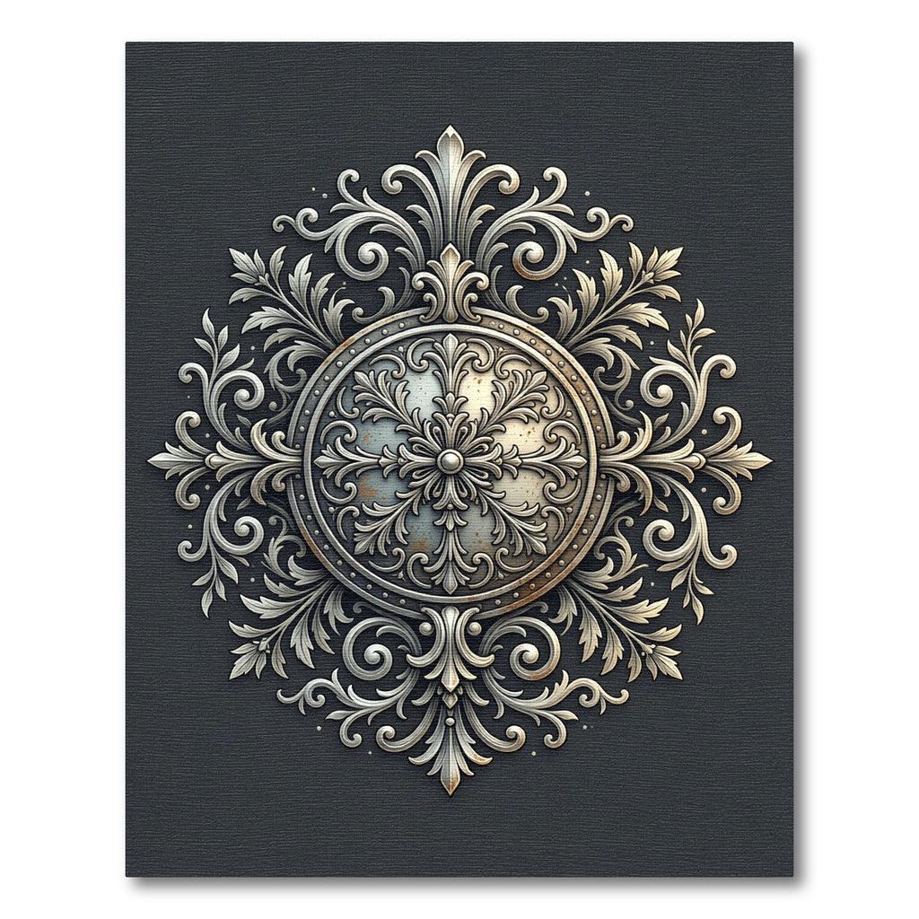 Elegant Silver Ornate Filigree Medallion Rug