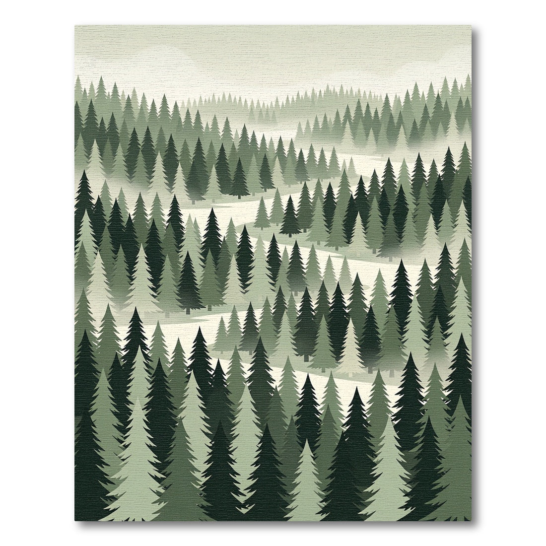 Misty Forest Pine Woodland Landscape Rug