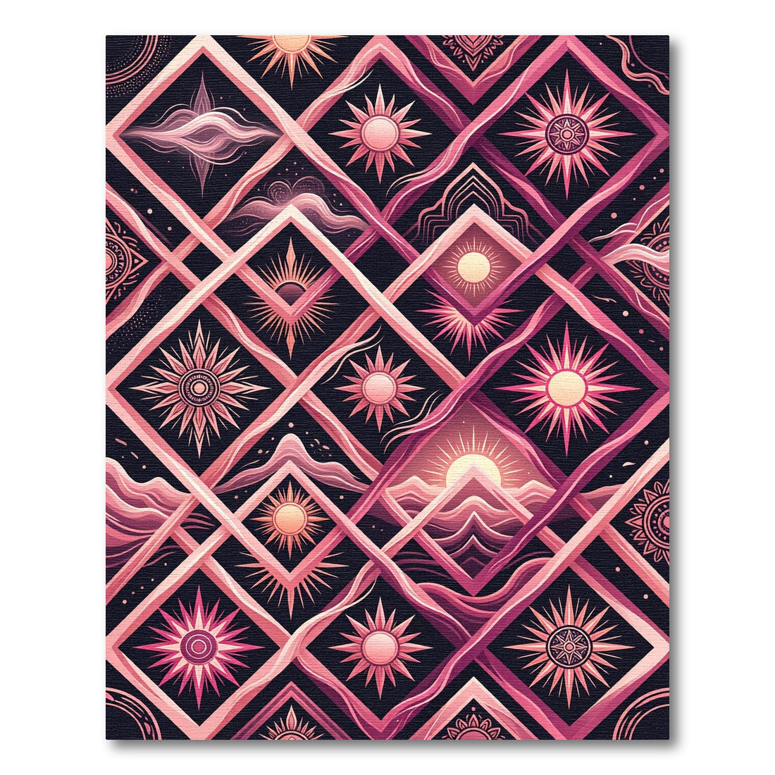 Celestial Sun Diamond Geometric Pink Art Rug
