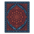 Crimson Blue Floral Medallion Border Rug