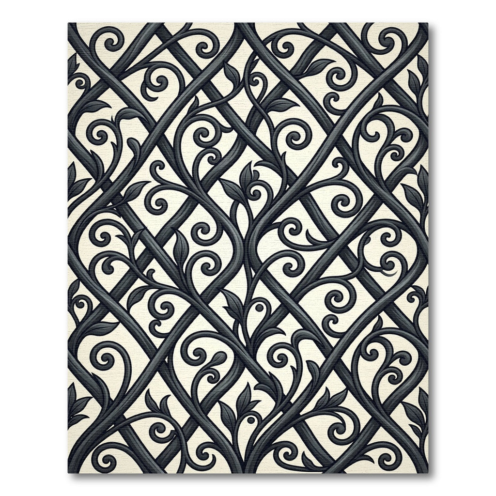 Ornate Black Vine Lattice Rug
