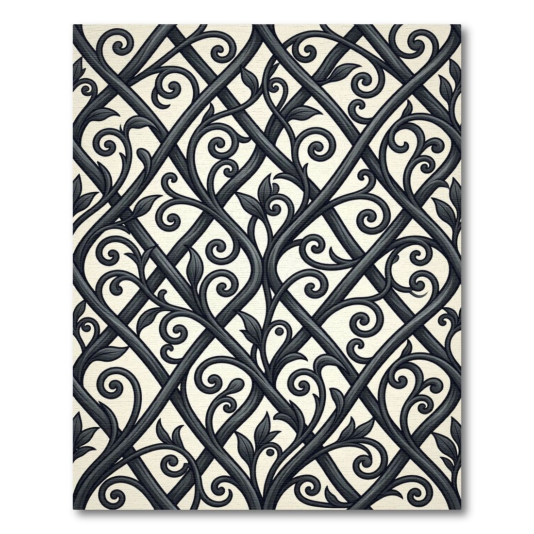 Ornate Black Vine Lattice Rug