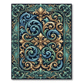 Ornate Teal Gold Flourish Scroll Rug