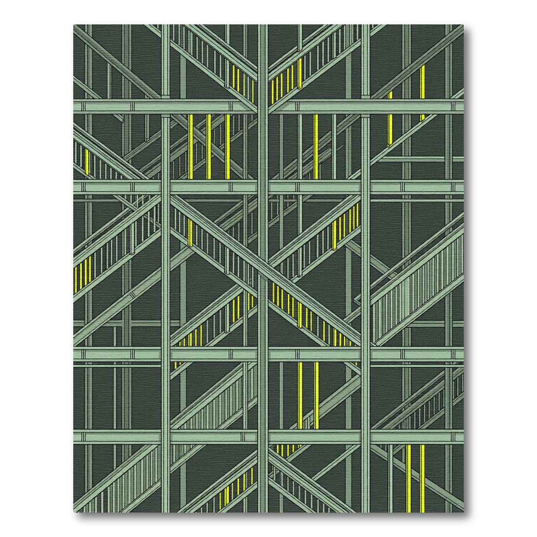 Industrial Green Geometric Staircase Array Rug