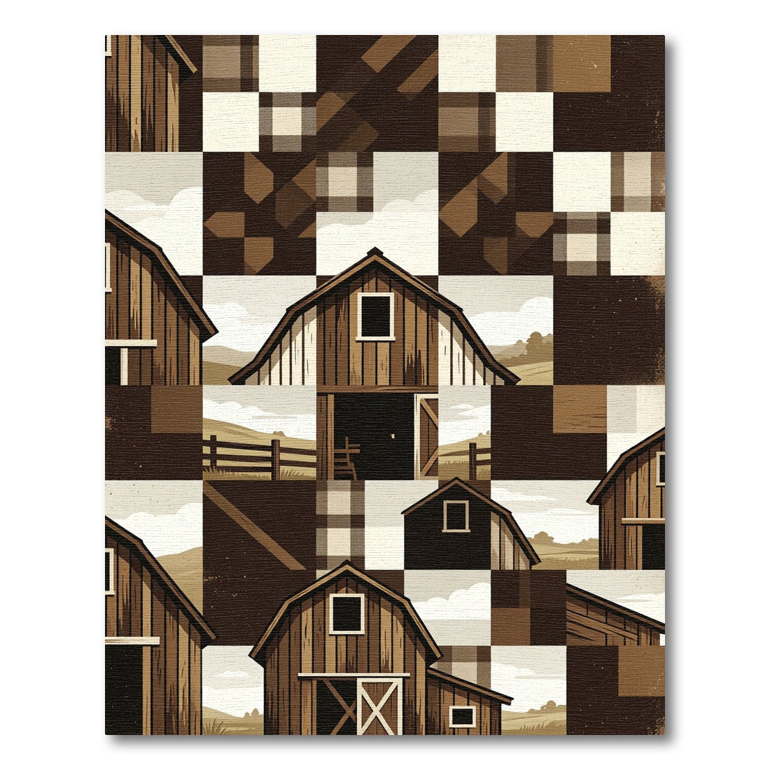 Rustic Barn Quilt Landscape Rug