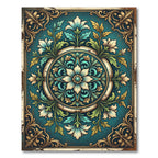 Ornate Teal Floral Damask Medallion Rug