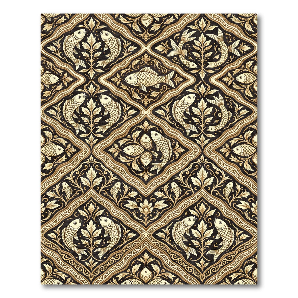 Vintage Gold Fish Floral Vine Rug