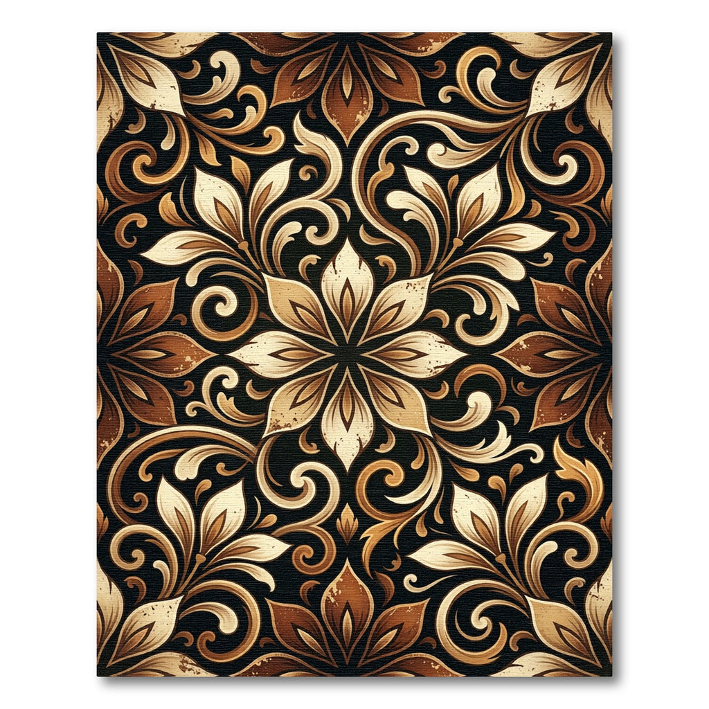 Golden Brown Floral Swirl Medallion Rug