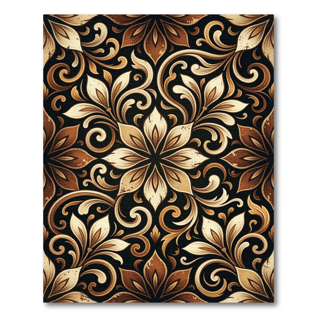 Golden Brown Floral Swirl Medallion Rug