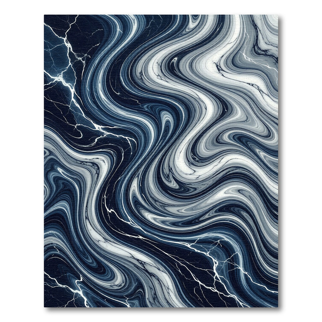 Deep Blue Marble Vein Swirl Rug
