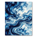 Indigo Swirl Abstract Watercolor Waves Rug