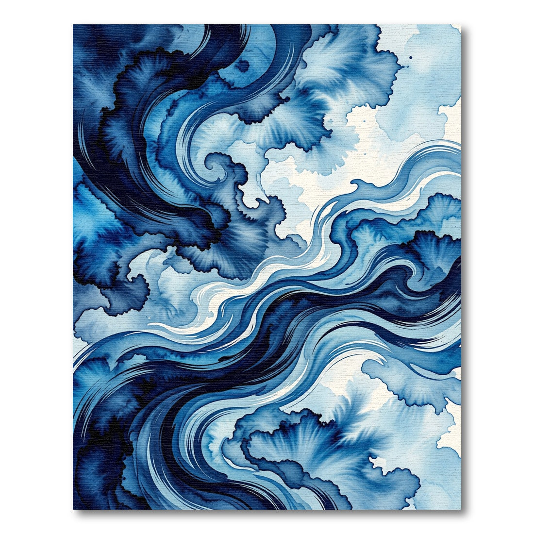 Indigo Swirl Abstract Watercolor Waves Rug