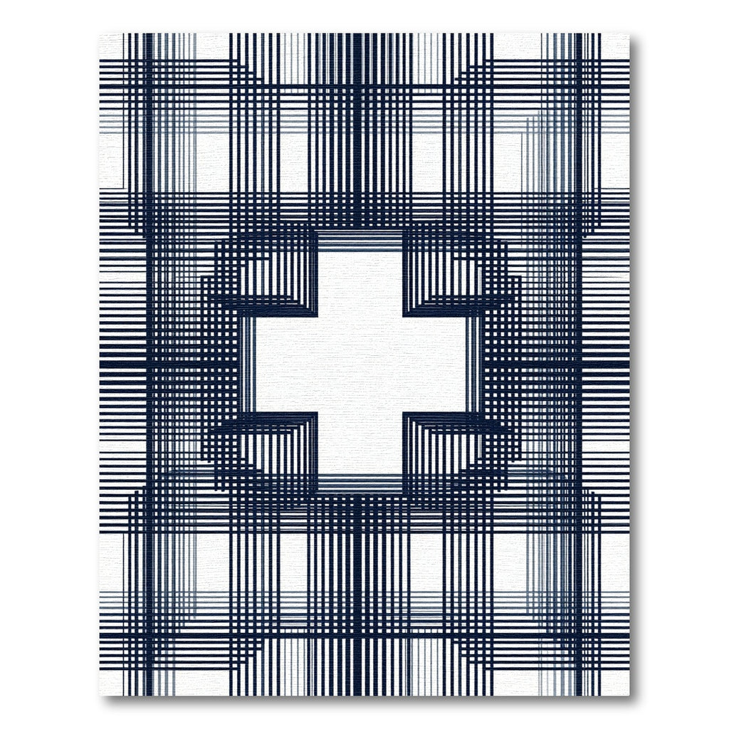 Dark Blue Geometric Plaid Cross Rug