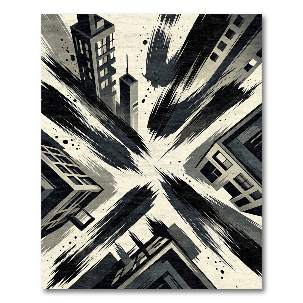 Dynamic Monochromatic Cityscape Brushstrokes Rug