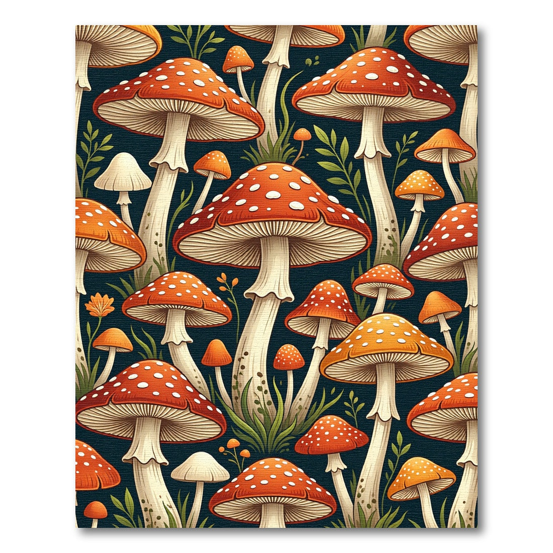 Whimsical Red Mushroom Forest Botanical Rug