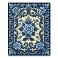 Blue Damask Floral Scroll Area Rug