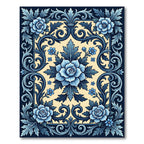 Blue Damask Floral Scroll Area Rug