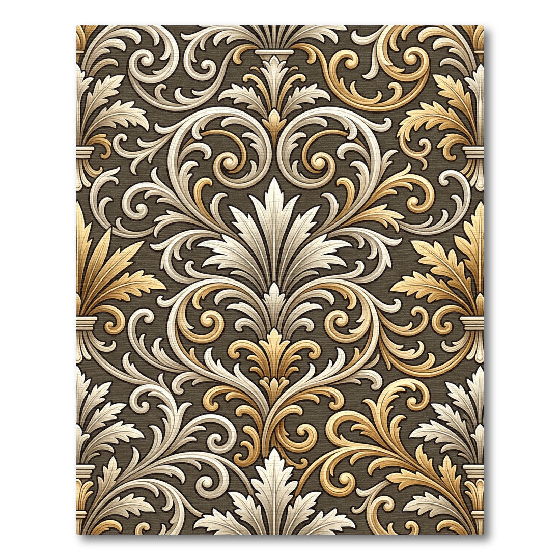Ornate Golden White Acanthus Swirl Rug