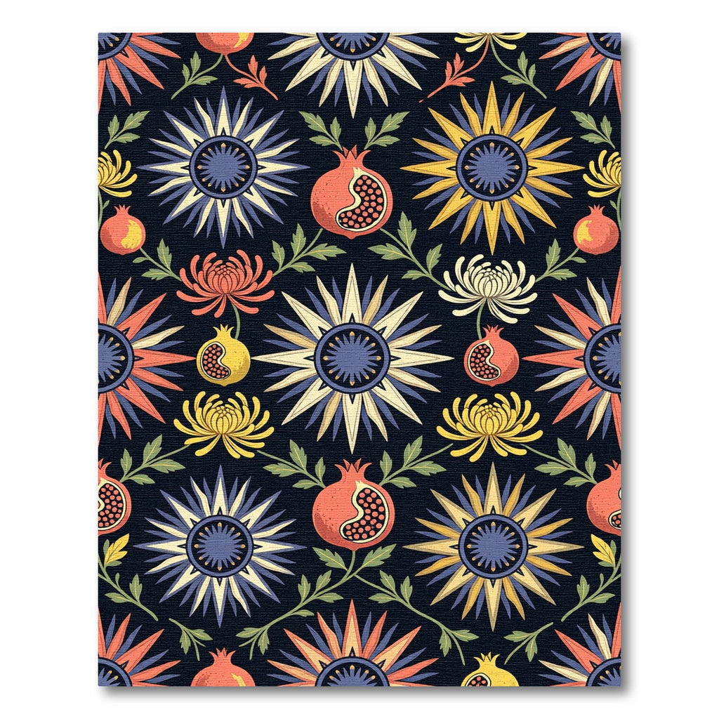 Dark Floral Botanical Pomegranate Art Rug
