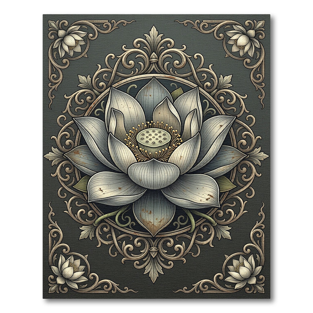 Vintage Lotus Floral Embossed Rug