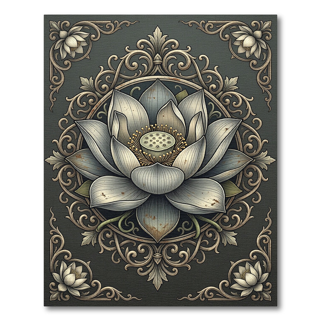 Vintage Lotus Floral Embossed Rug
