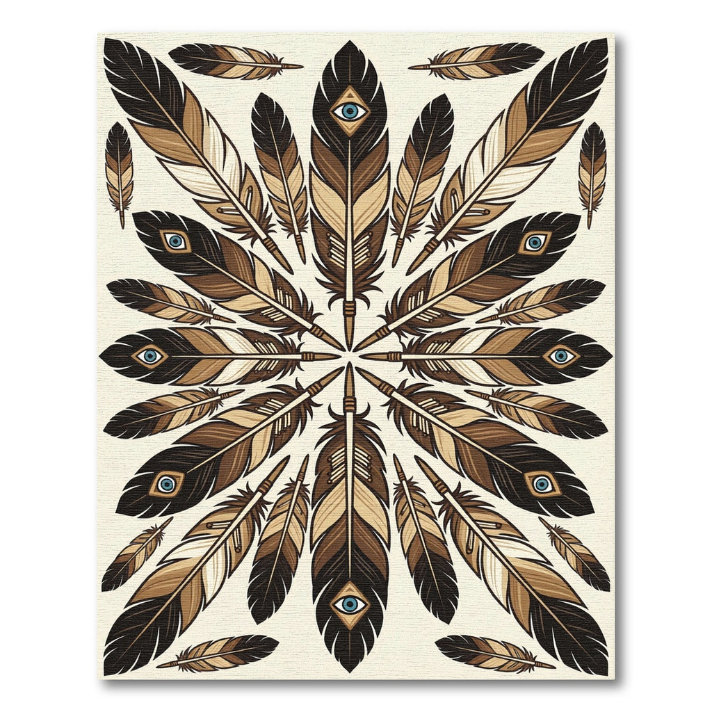 Earthy Brown Feather Eye Mandala Rug