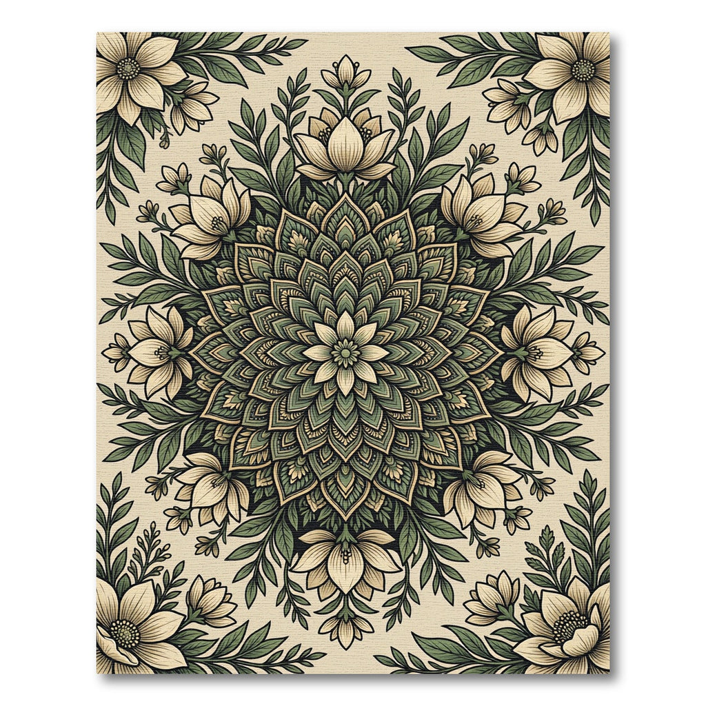 Sage Green Floral Mandala Medallion Rug