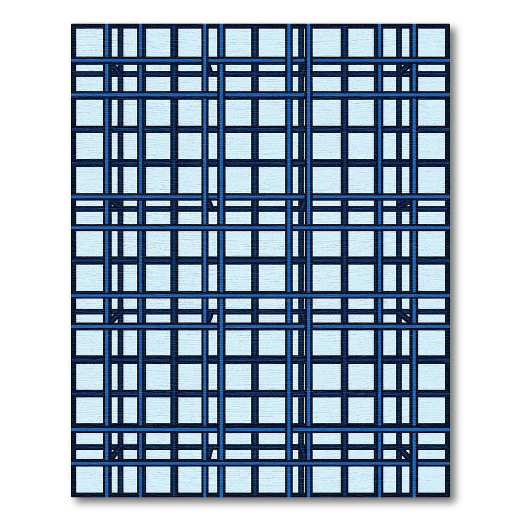 Geometric Blue Grid Linear Structure Rug