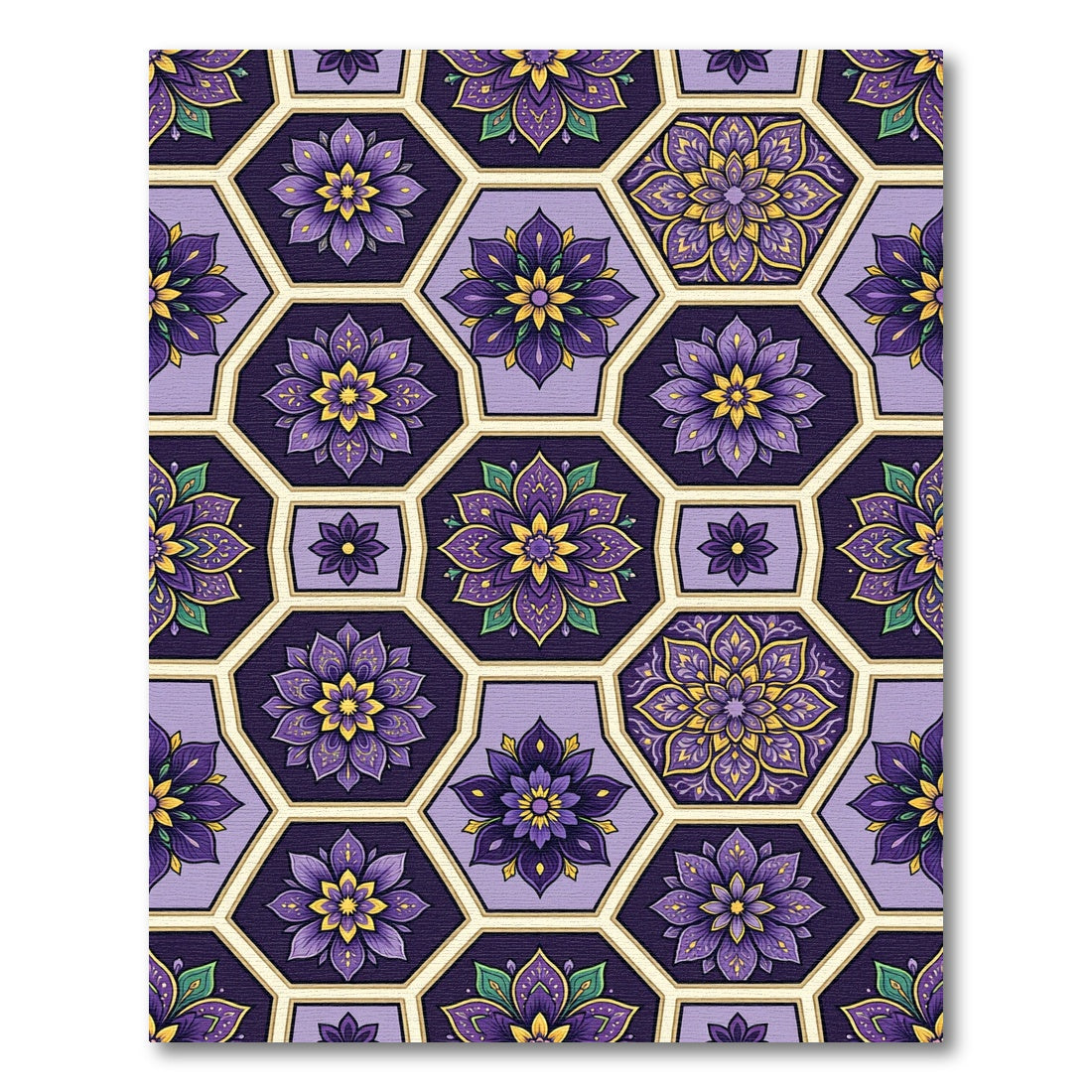 Purple Gold Hexagon Floral Medallion Rug