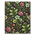 Dark Botanical Floral and Mushroom Scroll Rug