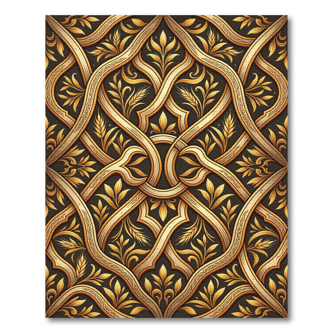 Golden Botanical Intertwined Filigree Scroll Rug