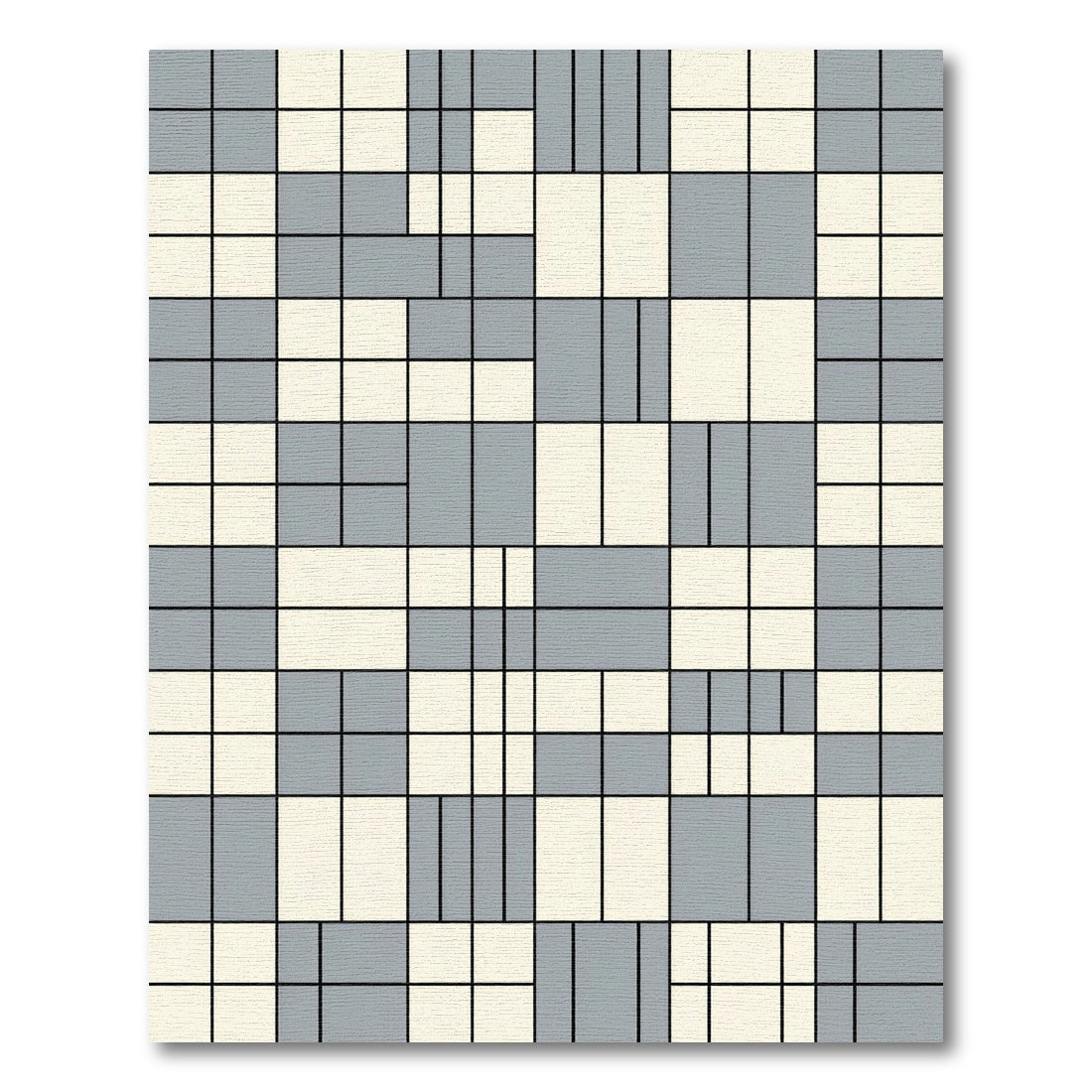 Modern Gray Cream Rectangular Grid Rug